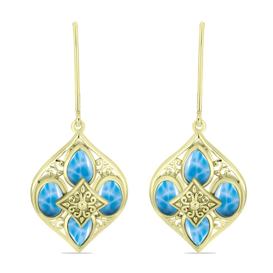 Cercei din Argint 925 Placat cu Aur ( 6.07 grame ) cu Larimar(Piatra delfinului) 4.18 Carate