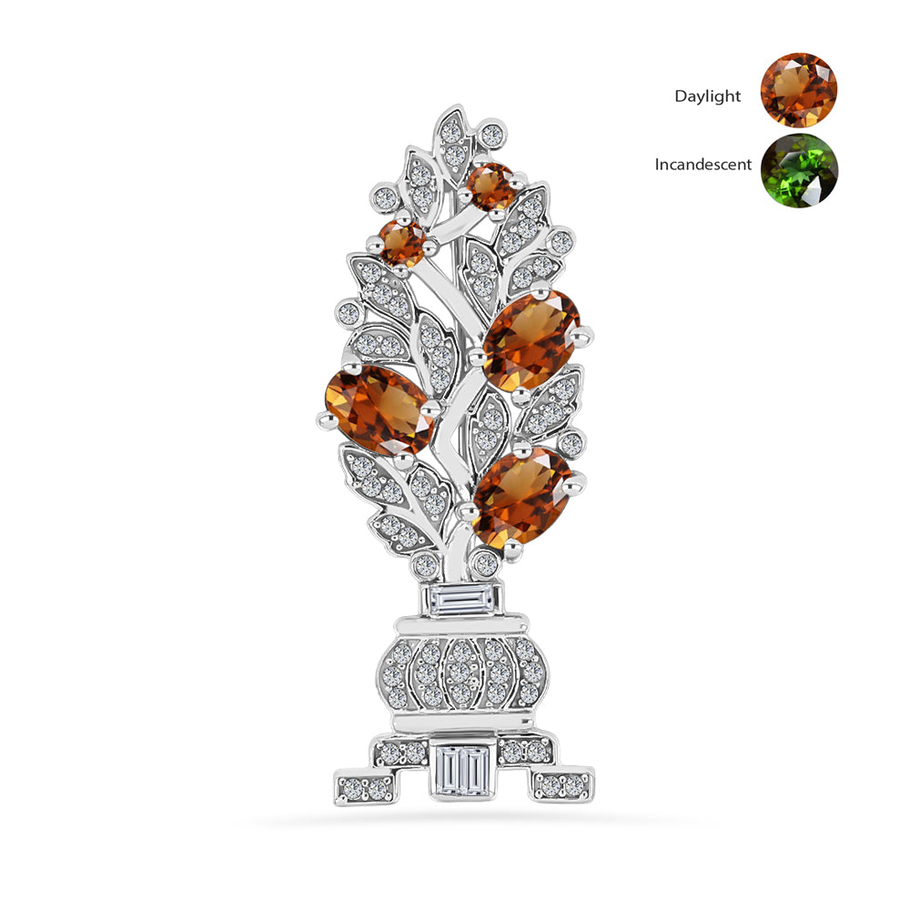 Broşă din Argint 925 ( 5.45 grame ) cu Zultanit Anatolian Certificat cultivat în laborator și Zircon Alb 3.68 Carate 1 