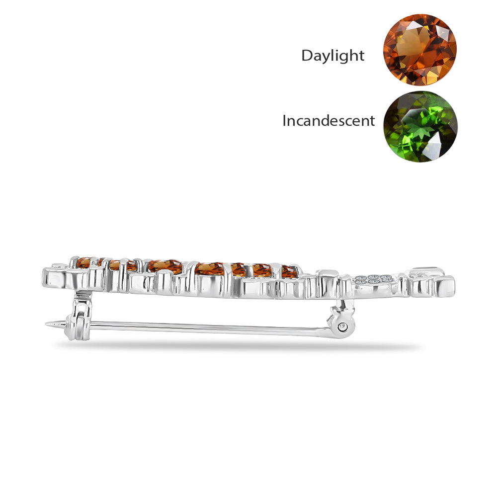 Broşă din Argint 925 ( 5.45 grame ) cu Zultanit Anatolian Certificat cultivat în laborator și Zircon Alb 3.68 Carate 2 