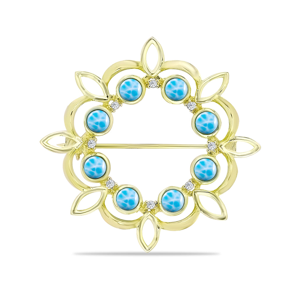 Broşă din Argint 925 Placat cu Aur ( 6.57 grame ) cu Larimar(Piatra delfinului) și Topaz Swiss Blue 2.65 Carate 1 