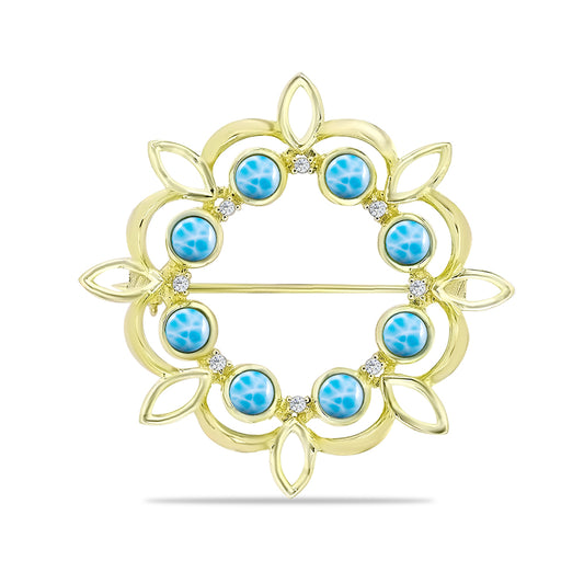 Broşă din Argint 925 Placat cu Aur ( 6.57 grame ) cu Larimar(Piatra delfinului) și Topaz Swiss Blue 2.65 Carate