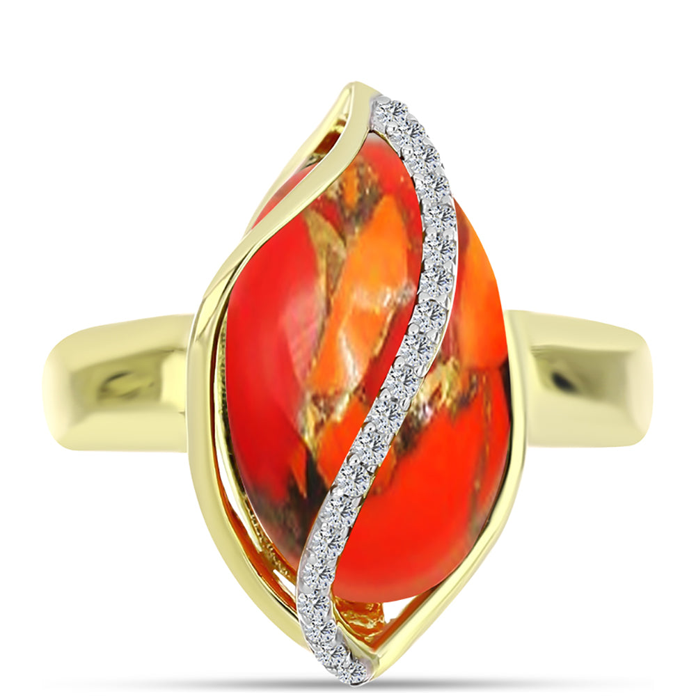 Inel din Argint 925 Placat cu Aur ( 5.63 grame ) cu Turcoaz Mohave și Topaz Alb 5.58 Carate