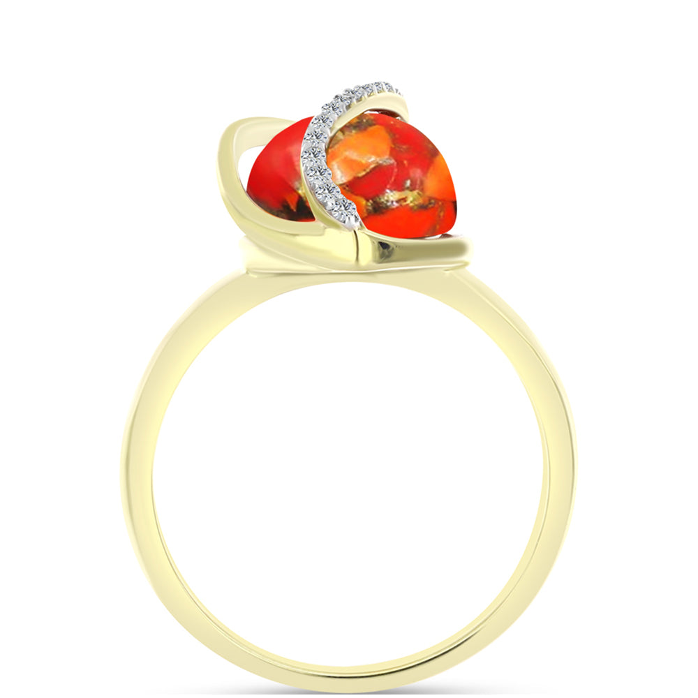 Inel din Argint 925 Placat cu Aur ( 5.63 grame ) cu Turcoaz Mohave și Topaz Alb 5.58 Carate 6 