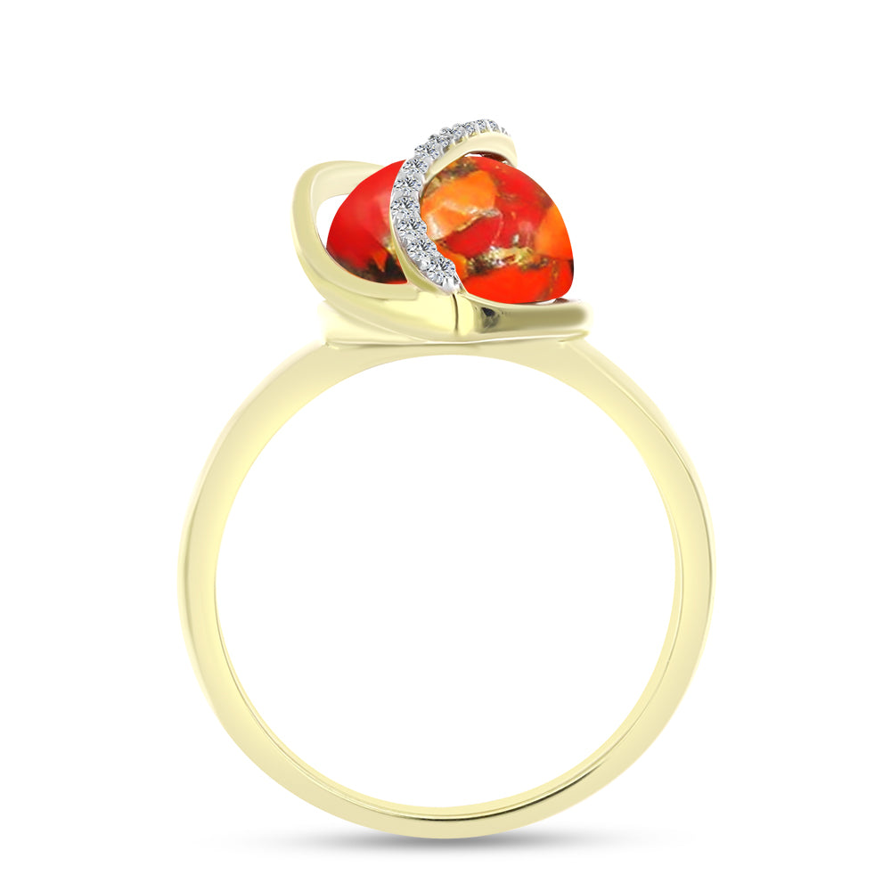 Inel din Argint 925 Placat cu Aur ( 5.63 grame ) cu Turcoaz Mohave și Topaz Alb 5.58 Carate 2 
