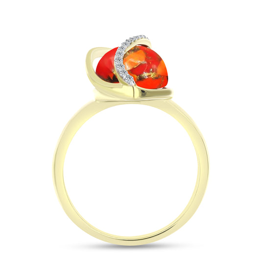 Inel din Argint 925 Placat cu Aur ( 5.63 grame ) cu Turcoaz Mohave și Topaz Alb 5.58 Carate