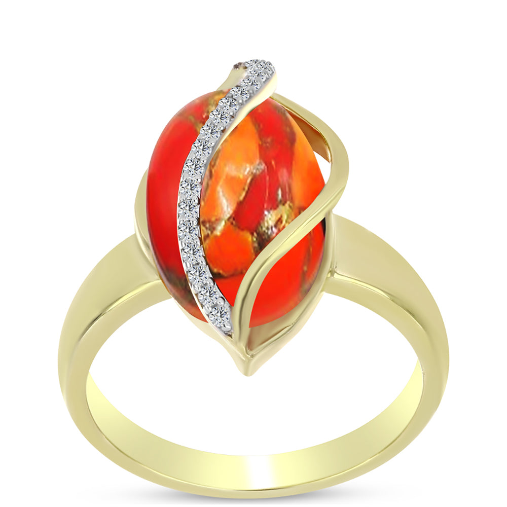 Inel din Argint 925 Placat cu Aur ( 5.63 grame ) cu Turcoaz Mohave și Topaz Alb 5.58 Carate 7 