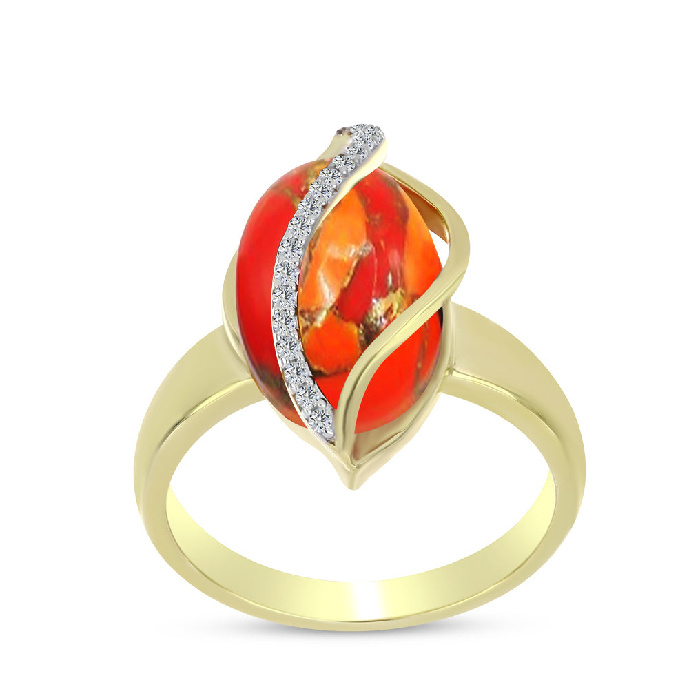 Inel din Argint 925 Placat cu Aur ( 5.63 grame ) cu Turcoaz Mohave și Topaz Alb 5.58 Carate 3 
