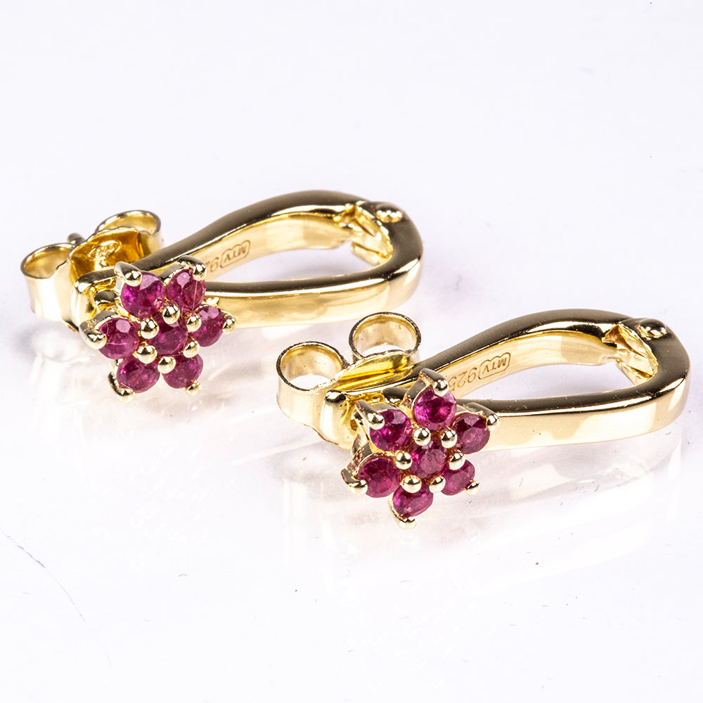 Cercei din Argint 925 Placat cu Aur ( 3.6 grame ) cu Rubin Malagasy 0.78 Carate 1 