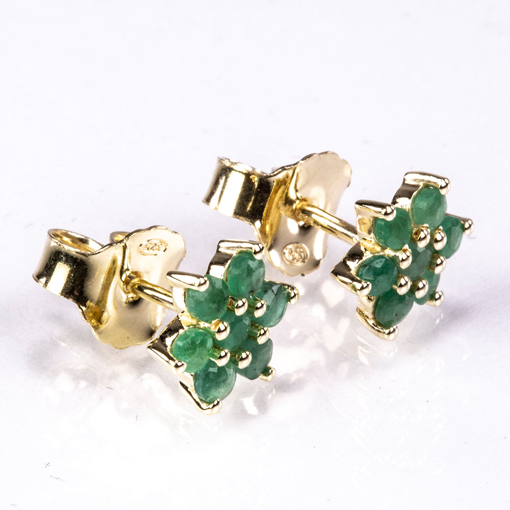 Cercei din Argint 925 Placat cu Aur ( 1.3 grame ) cu Smarald Brazilian 0.63 Carate 1 