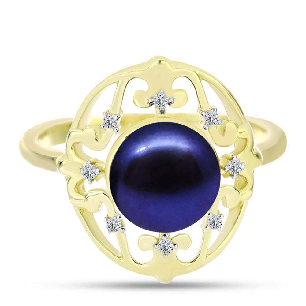 Inel din Argint 925 Placat cu Aur ( 2.98 grame ) cu Perlă de Cultură Neagră și Topaz Alb 3.84 Carate 1 