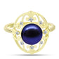 Inel din Argint 925 Placat cu Aur ( 2.98 grame ) cu Perlă de Cultură Neagră și Topaz Alb 3.84 Carate