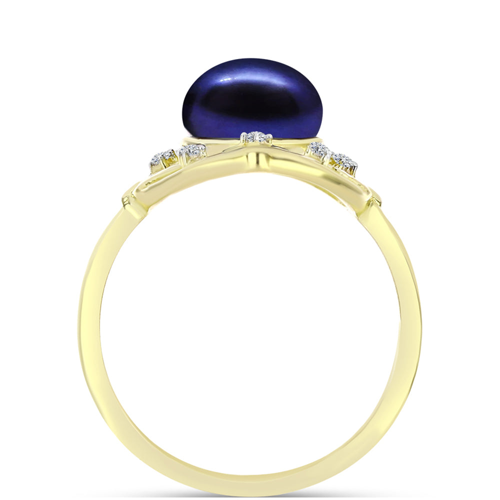 Inel din Argint 925 Placat cu Aur ( 2.98 grame ) cu Perlă de Cultură Neagră și Topaz Alb 3.84 Carate