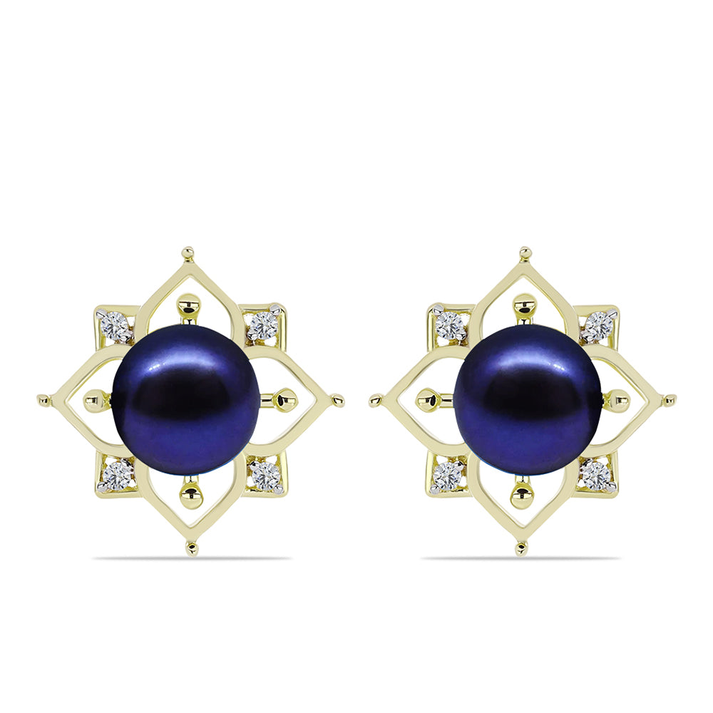 Cercei din Argint 925 Placat cu Aur ( 3.97 grame ) cu Perlă de Cultură Neagră și Topaz Alb 6.13 Carate