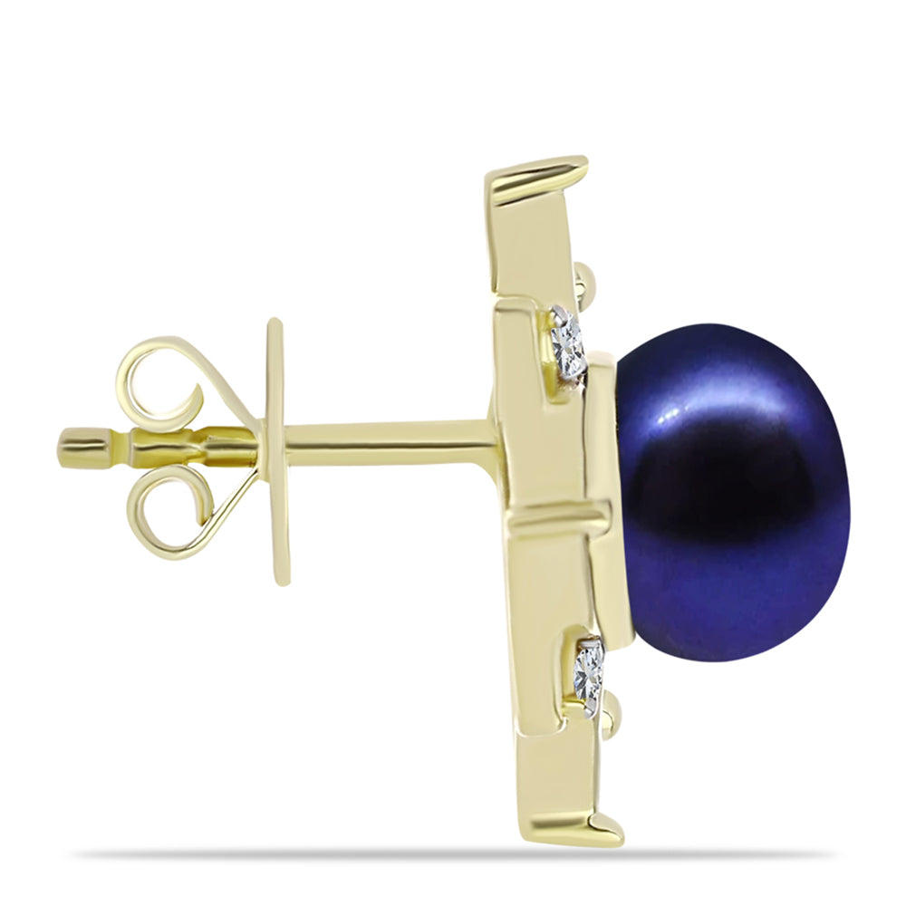 Cercei din Argint 925 Placat cu Aur ( 3.97 grame ) cu Perlă de Cultură Neagră și Topaz Alb 6.13 Carate