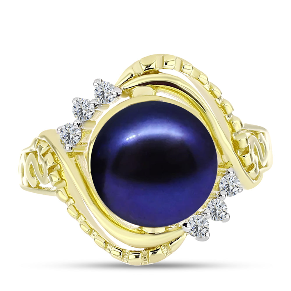 Inel din Argint 925 Placat cu Aur ( 4 grame ) cu Perlă de Cultură Neagră și Topaz Alb 5.53 Carate