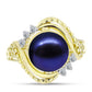 Inel din Argint 925 Placat cu Aur ( 4 grame ) cu Perlă de Cultură Neagră și Topaz Alb 5.53 Carate