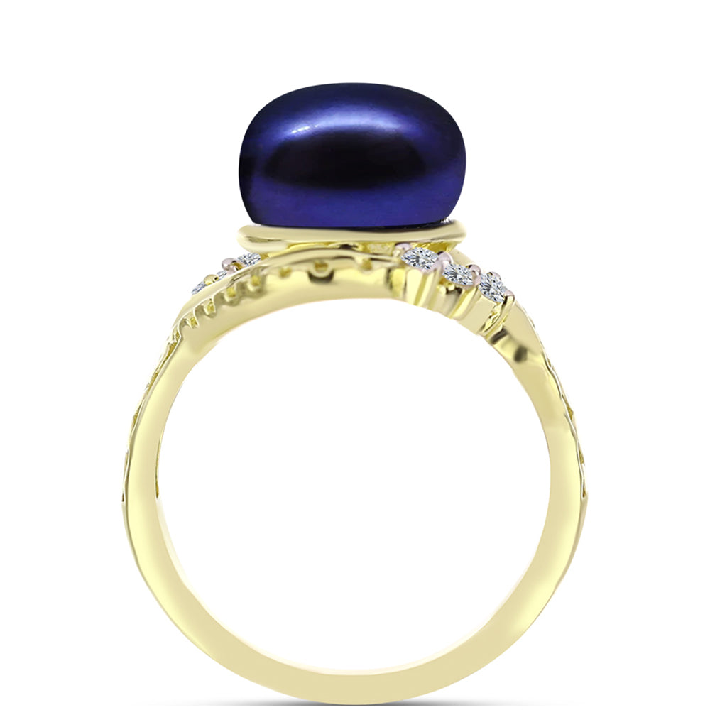 Inel din Argint 925 Placat cu Aur ( 4 grame ) cu Perlă de Cultură Neagră și Topaz Alb 5.53 Carate