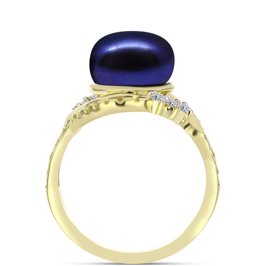 Inel din Argint 925 Placat cu Aur ( 4 grame ) cu Perlă de Cultură Neagră și Topaz Alb 5.53 Carate