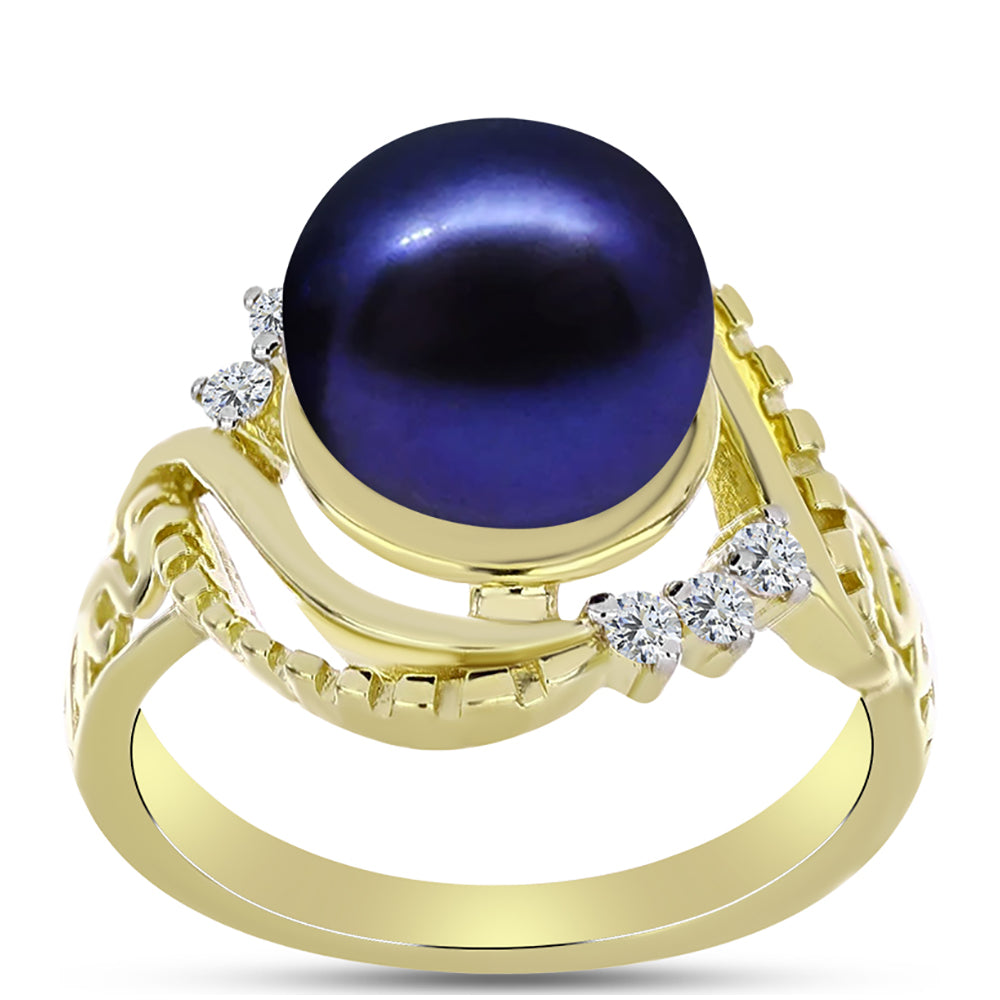 Inel din Argint 925 Placat cu Aur ( 4 grame ) cu Perlă de Cultură Neagră și Topaz Alb 5.53 Carate