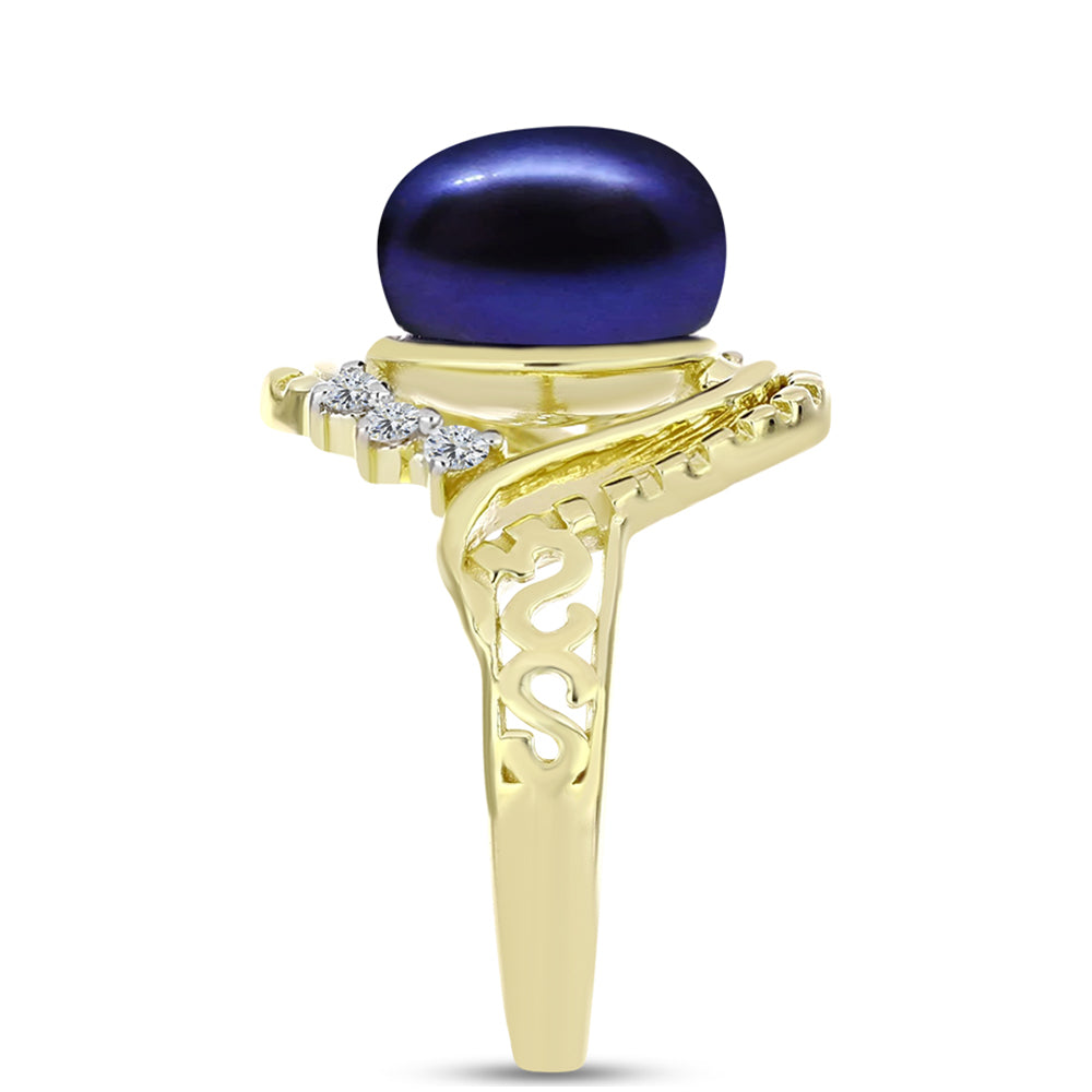 Inel din Argint 925 Placat cu Aur ( 4 grame ) cu Perlă de Cultură Neagră și Topaz Alb 5.53 Carate 4 