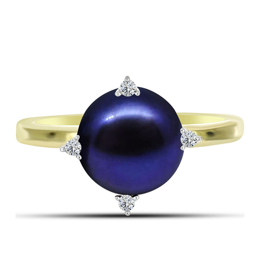 Inel din Argint 925 Placat cu Aur ( 2.83 grame ) cu Perlă de Cultură Neagră și Topaz Alb 5.13 Carate