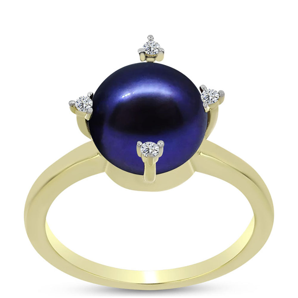 Inel din Argint 925 Placat cu Aur ( 2.83 grame ) cu Perlă de Cultură Neagră și Topaz Alb 5.13 Carate 3 