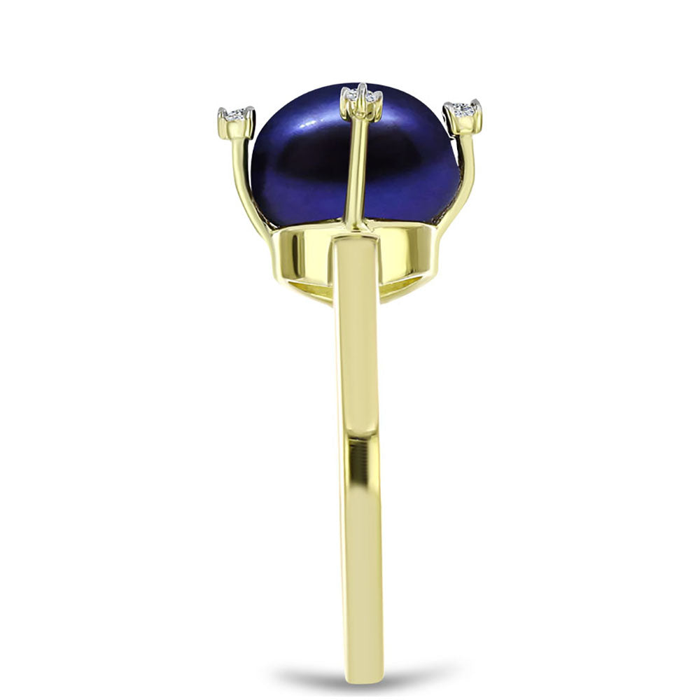 Inel din Argint 925 Placat cu Aur ( 2.83 grame ) cu Perlă de Cultură Neagră și Topaz Alb 5.13 Carate 4 