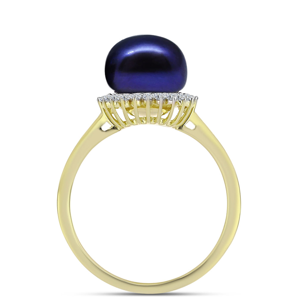 Inel din Argint 925 Placat cu Aur ( 2.31 grame ) cu Perlă de Cultură Neagră și Topaz Alb 4.37 Carate 2 