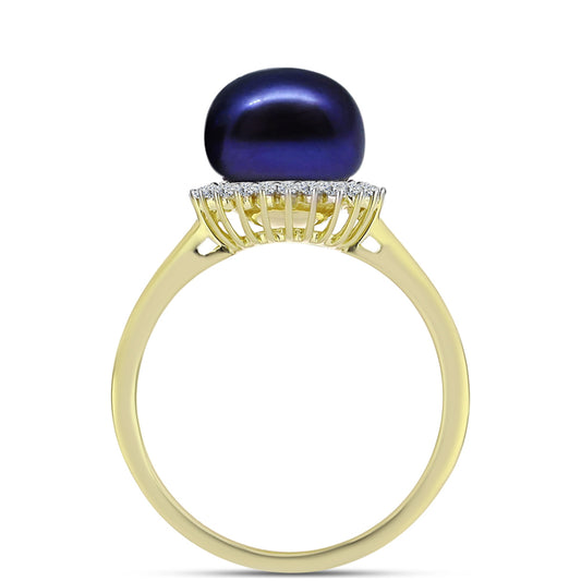 Inel din Argint 925 Placat cu Aur ( 2.31 grame ) cu Perlă de Cultură Neagră și Topaz Alb 4.37 Carate