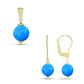 Set din Argint 925 Placat cu Aur ( 1.44 grame ) cu Jad albastru 10.76 Carate ( Cercei+Pandantiv )