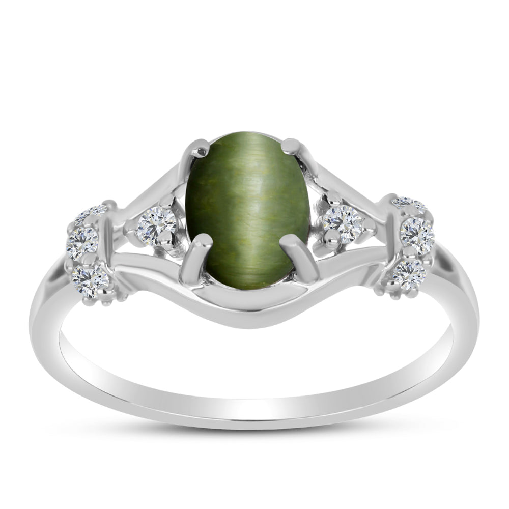 Inel din Argint 925 ( 2.3 grame ) cu Ochi de Pisică Antananarivo și Topaz Alb 1.61 Carate
