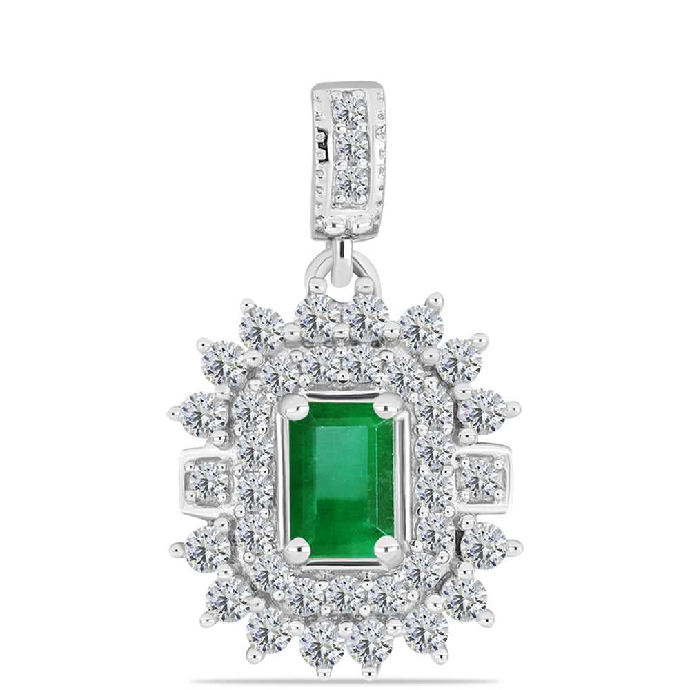 Pandantiv din Argint 925 ( 1.82 grame ) cu Smarald Zambian și Topaz Alb 1.4 Carate