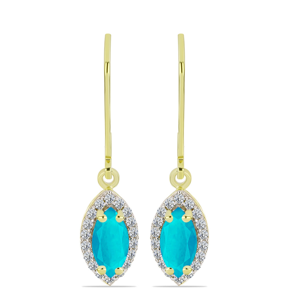 Cercei din Argint 925 Placat cu Aur ( 1.79 grame ) cu Jad albastru și Topaz Alb 1.22 Carate