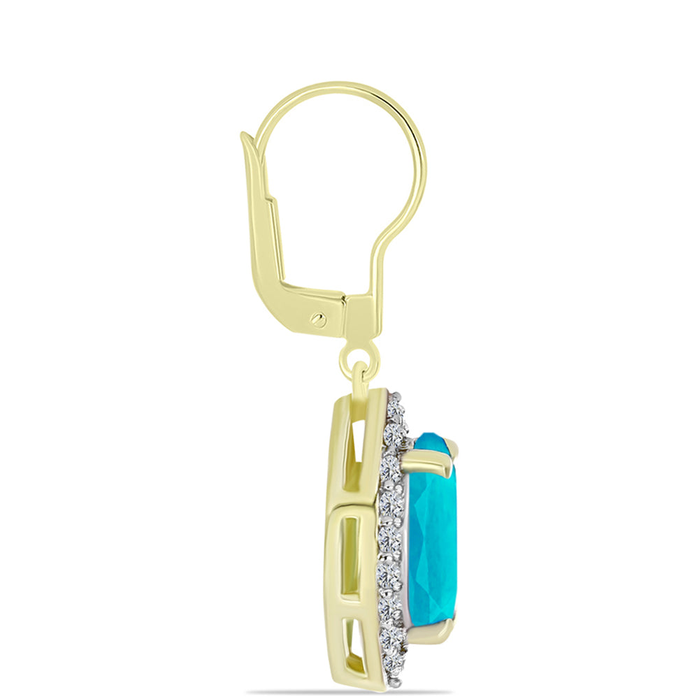 Cercei din Argint 925 Placat cu Aur ( 1.79 grame ) cu Jad albastru și Topaz Alb 1.22 Carate 2 