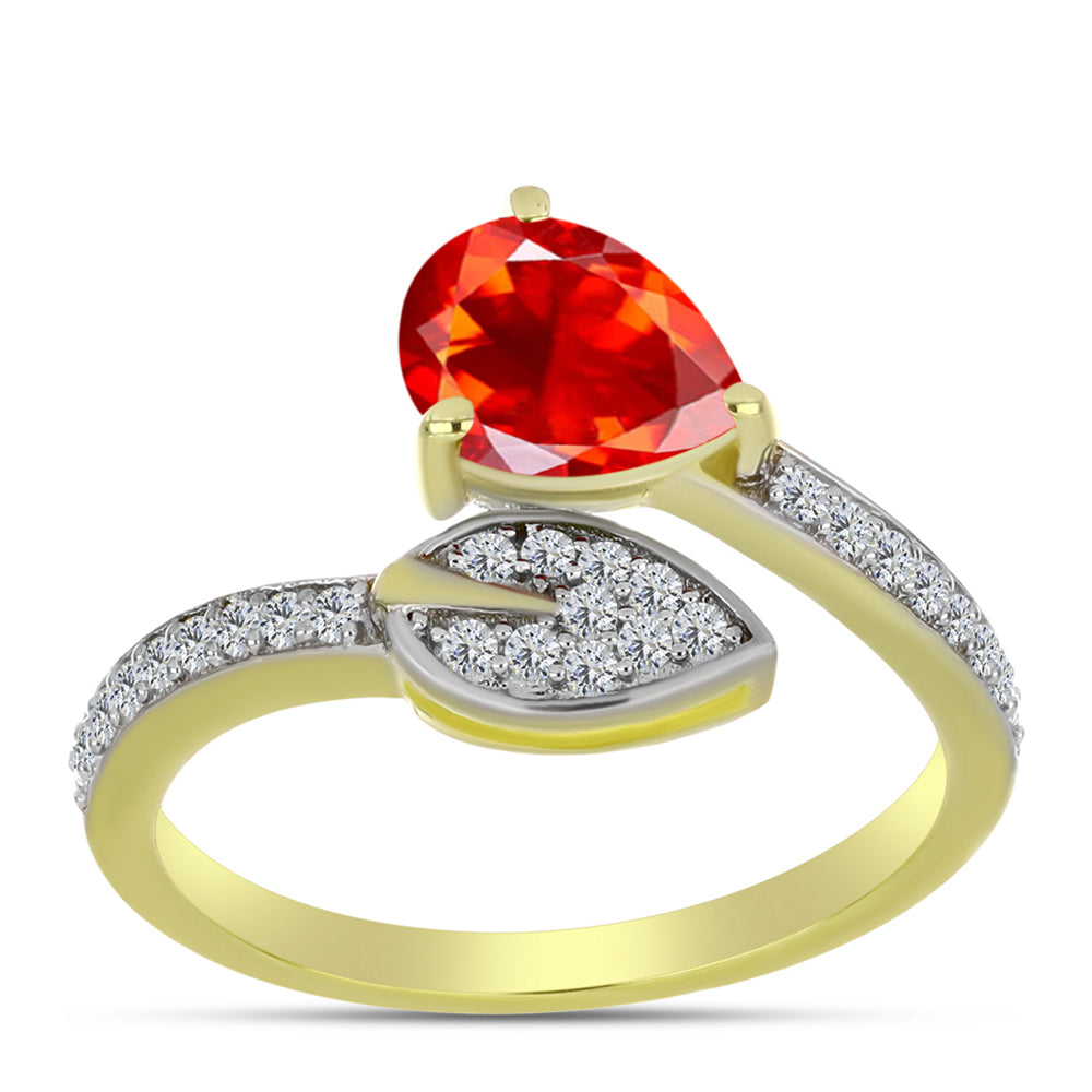 Inel din Argint 925 Placat cu Aur ( 2.55 grame ) cu Opal de Foc Lega Dembi și Topaz Alb 0.98 Carate 3 