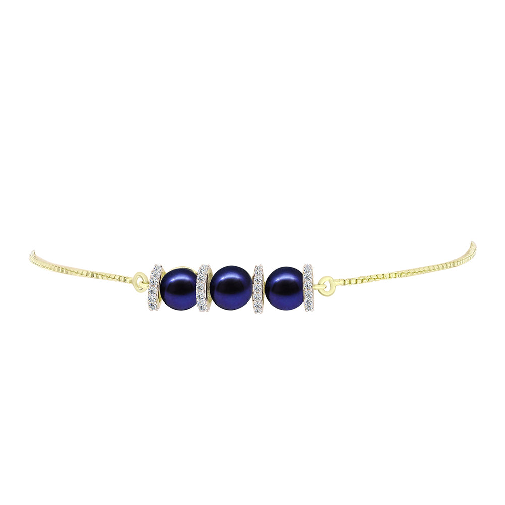 Brățară din Argint 925 Placat cu Aur ( 3.56 grame ) cu Perlă de Cultură Neagră și Topaz Alb 4.83 Carate
