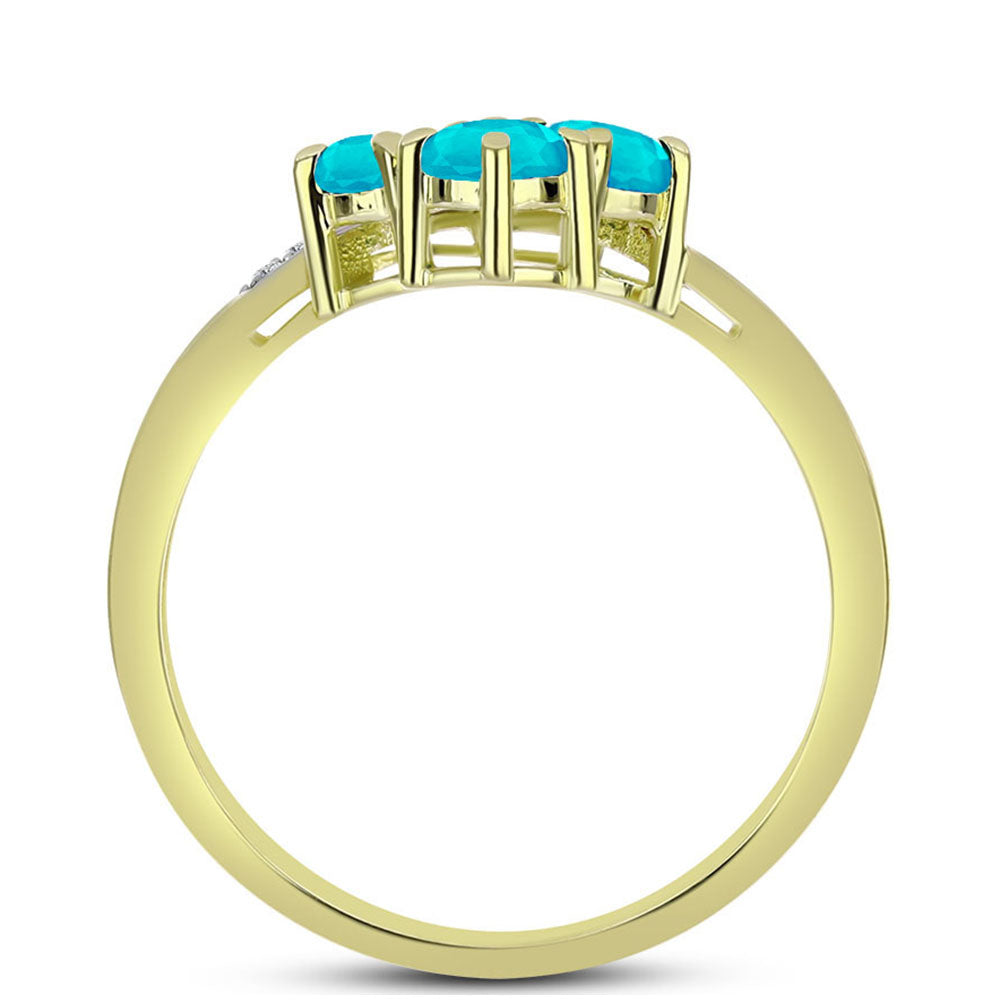Inel din Argint 925 Placat cu Aur ( 2.24 grame ) cu Jad albastru și Topaz Alb 0.77 Carate 2 