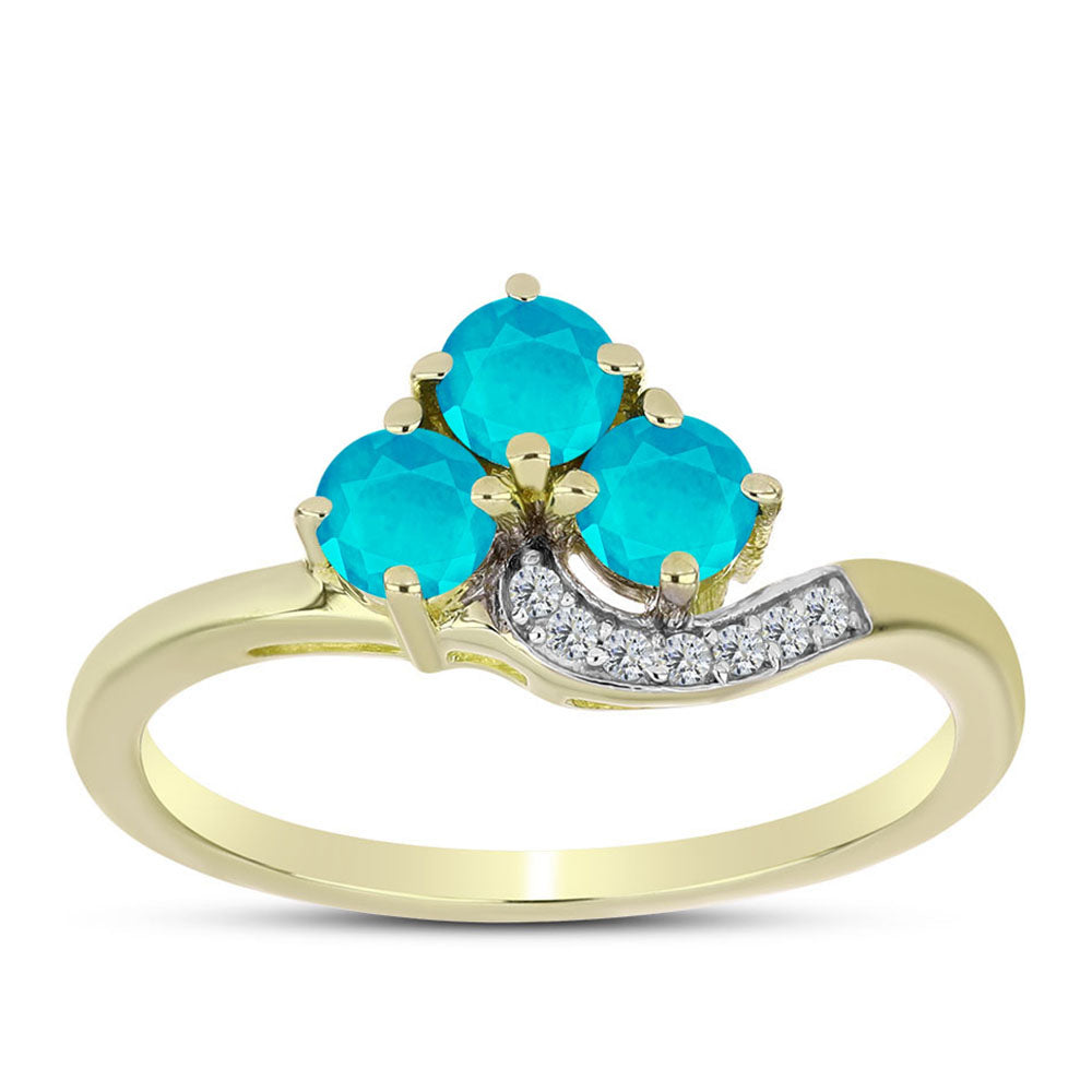 Inel din Argint 925 Placat cu Aur ( 2.24 grame ) cu Jad albastru și Topaz Alb 0.77 Carate 3 