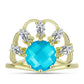 Inel din Argint 925 Placat cu Aur ( 3.56 grame ) cu Jad albastru și Topaz Alb 3.09 Carate