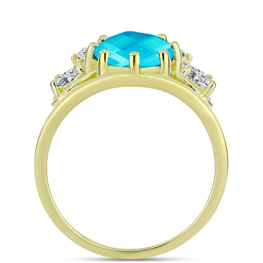 Inel din Argint 925 Placat cu Aur ( 3.56 grame ) cu Jad albastru și Topaz Alb 3.09 Carate