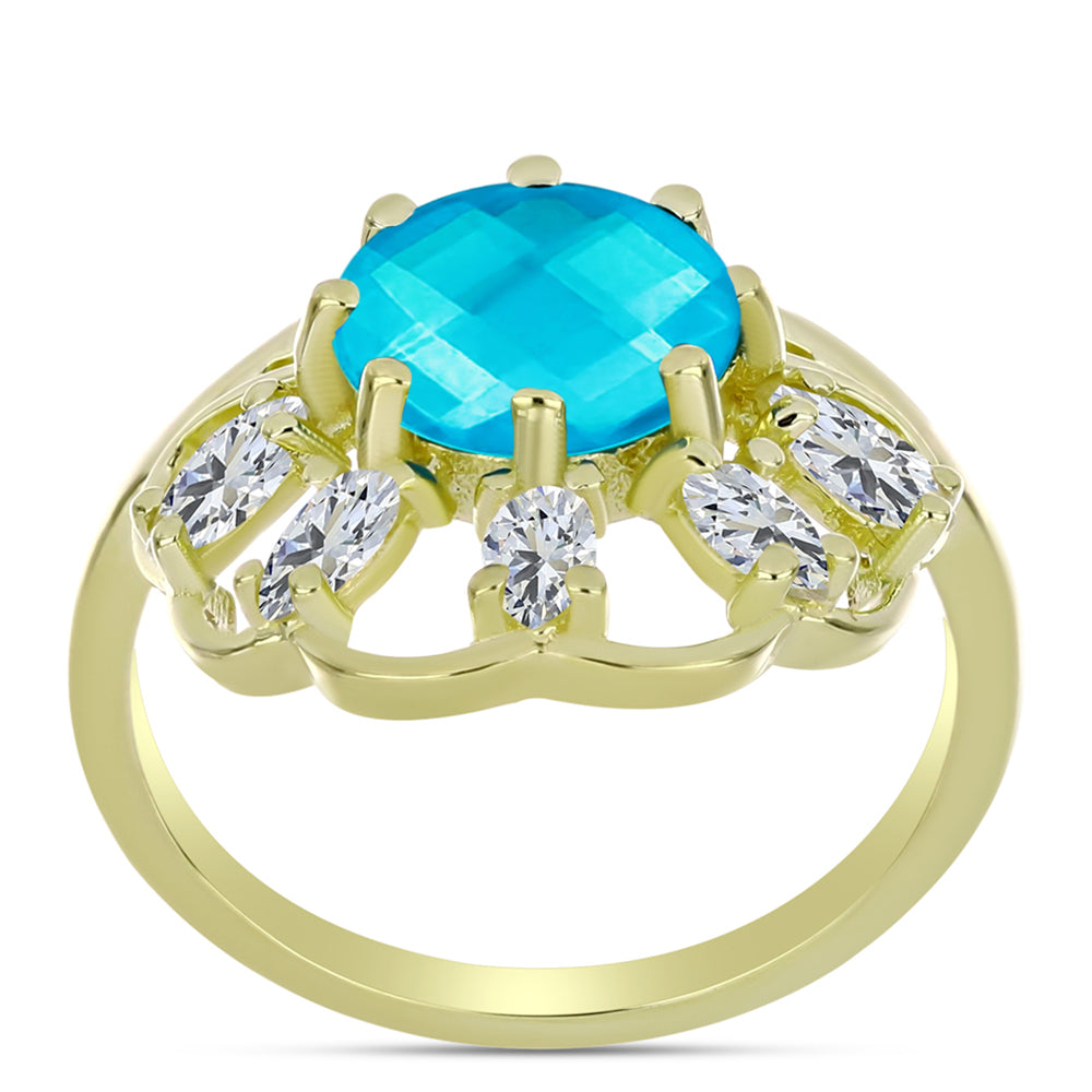 Inel din Argint 925 Placat cu Aur ( 3.56 grame ) cu Jad albastru și Topaz Alb 3.09 Carate