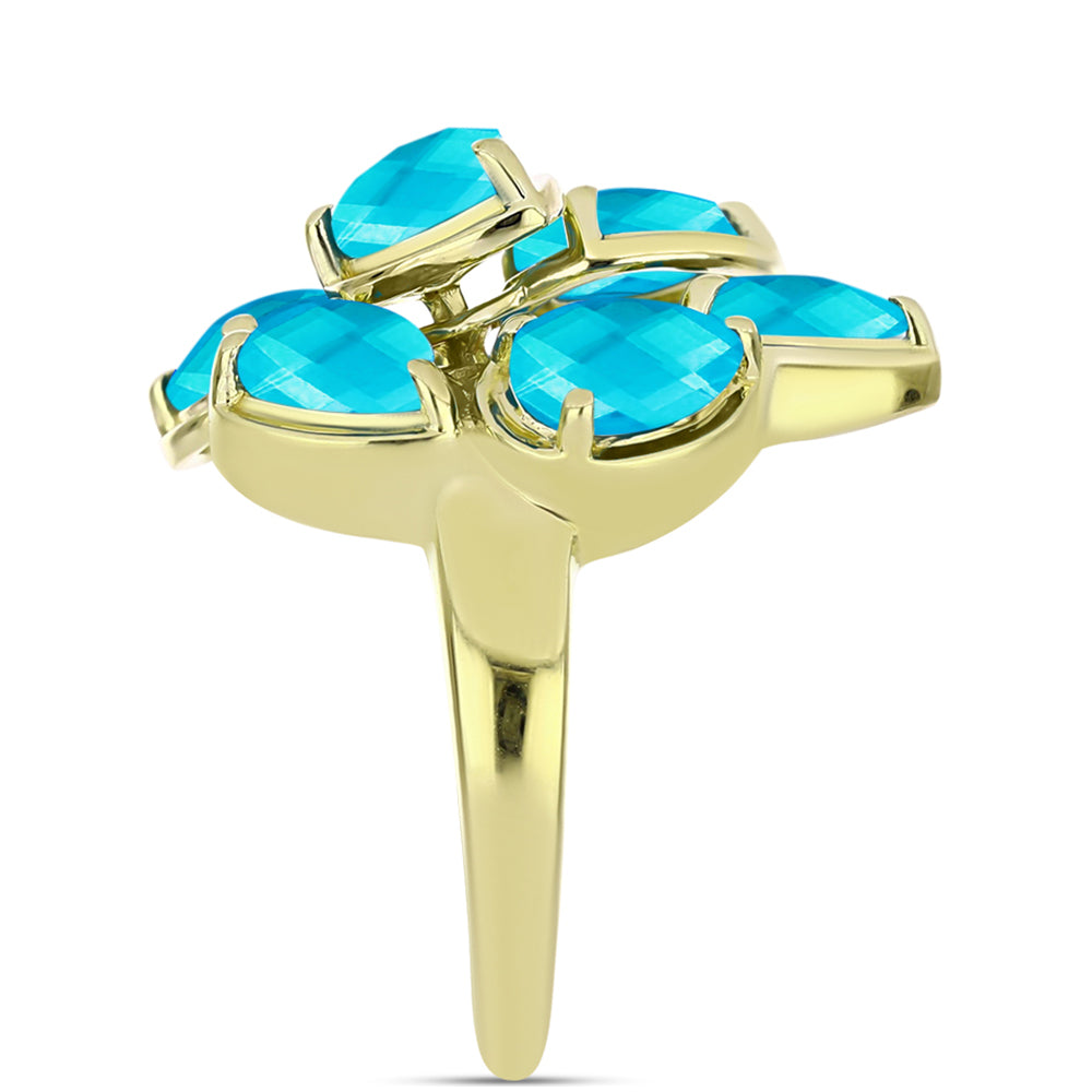 Inel din Argint 925 Placat cu Aur ( 4.45 grame ) cu Jad albastru 4.12 Carate 4 