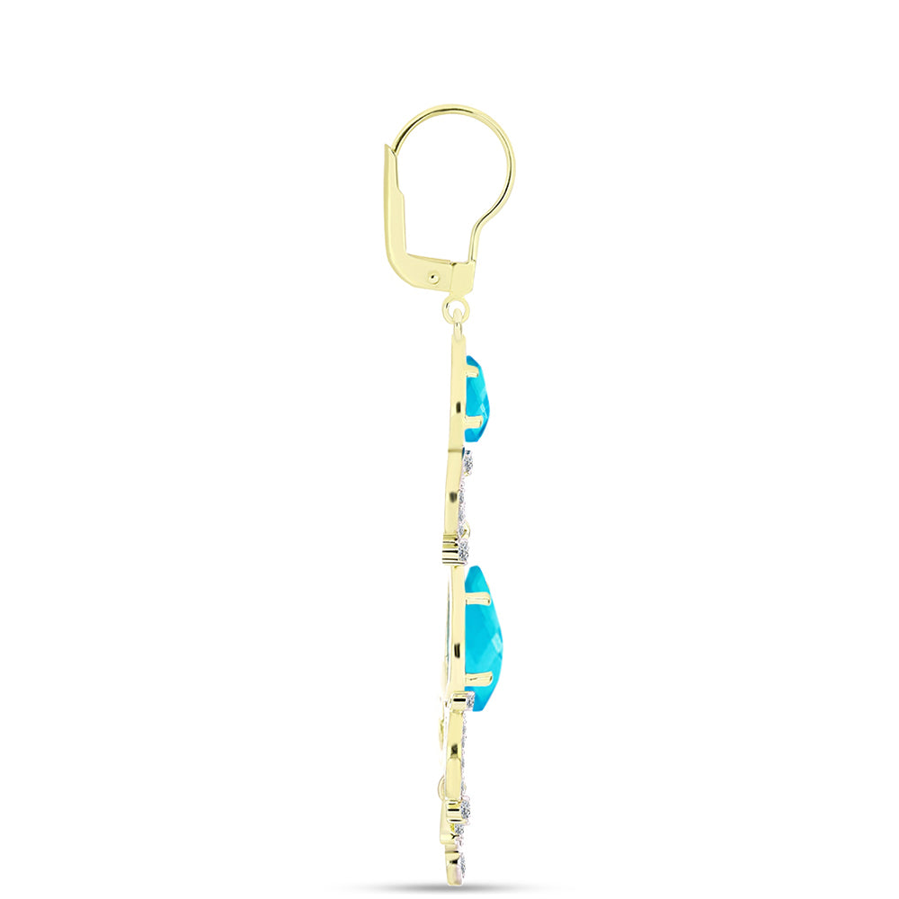Cercei din Argint 925 Placat cu Aur ( 6.23 grame ) cu Jad albastru și Topaz Alb 6.9 Carate 2 