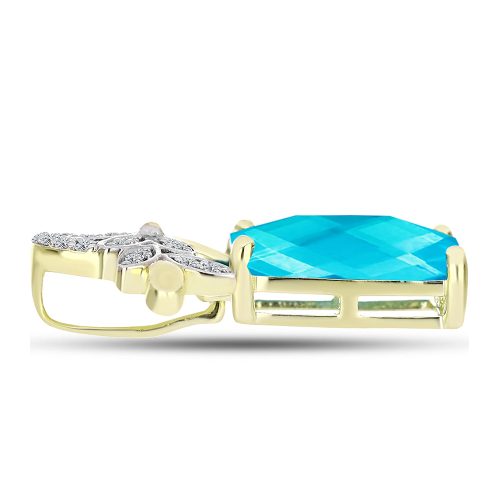 Pandantiv din Argint 925 Placat cu Aur ( 1.88 grame ) cu Jad albastru și Topaz Alb 3.39 Carate 2 