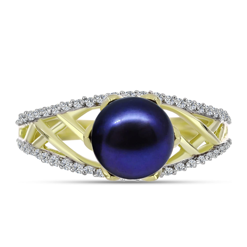 Inel din Argint 925 Placat cu Aur ( 2.64 grame ) cu Perlă de Cultură Neagră și Topaz Alb 3.38 Carate 1 