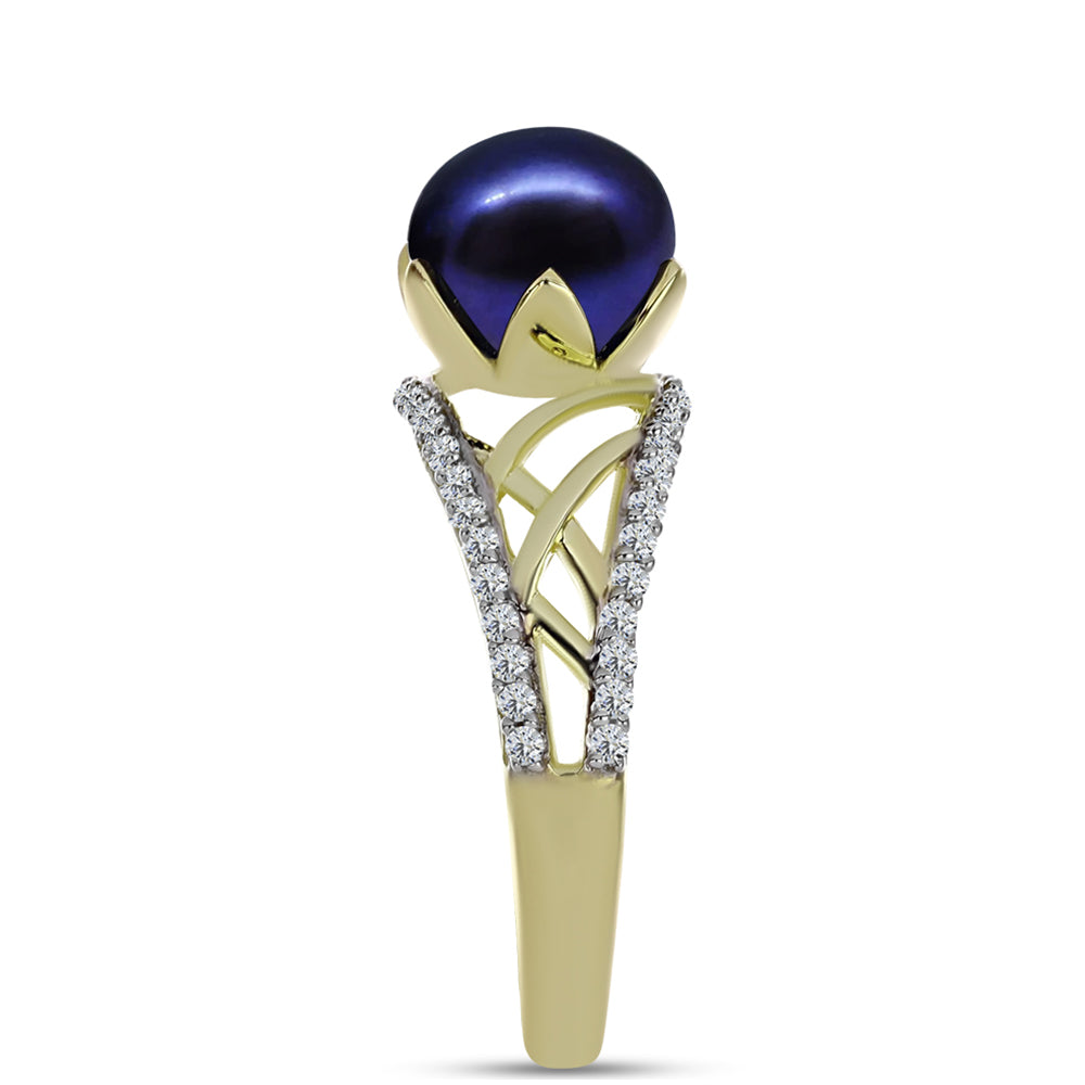 Inel din Argint 925 Placat cu Aur ( 2.64 grame ) cu Perlă de Cultură Neagră și Topaz Alb 3.38 Carate
