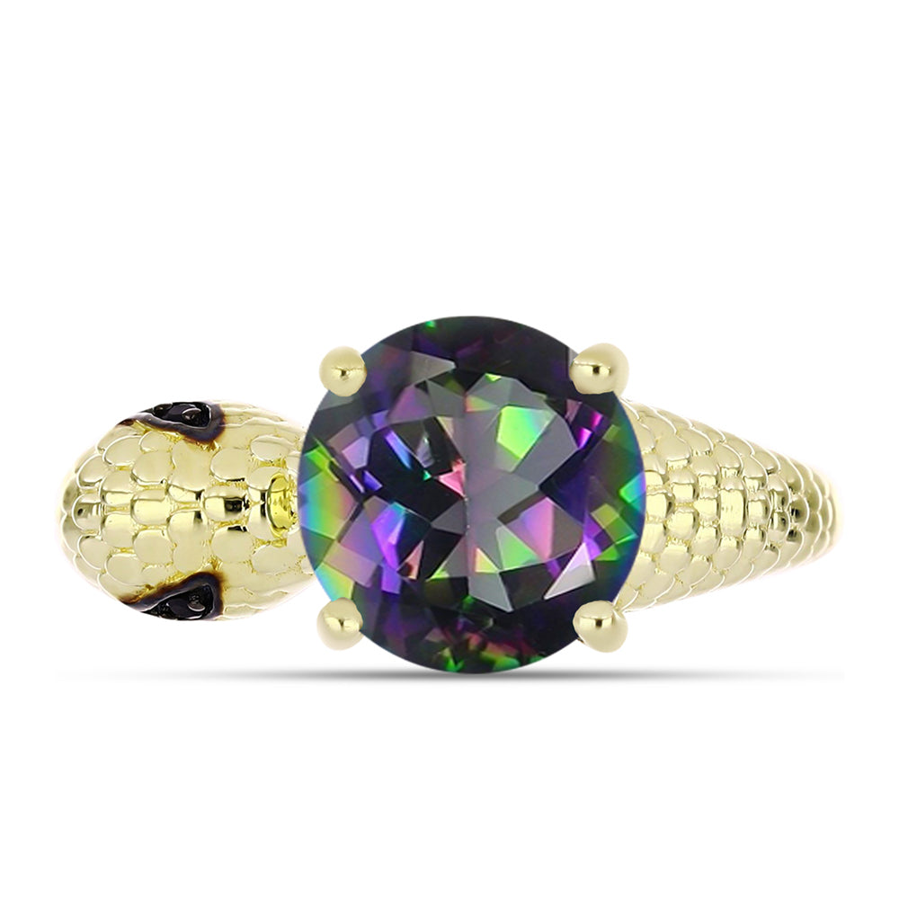 Inel din Argint 925 Placat cu Aur ( 4.13 grame ) cu Cuarț Hematit Verde Mistic și Spinel Negru 3.52 Carate 2 