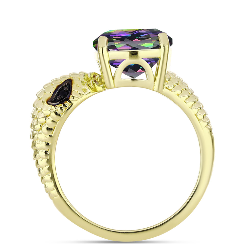 Inel din Argint 925 Placat cu Aur ( 4.13 grame ) cu Cuarț Hematit Verde Mistic și Spinel Negru 3.52 Carate