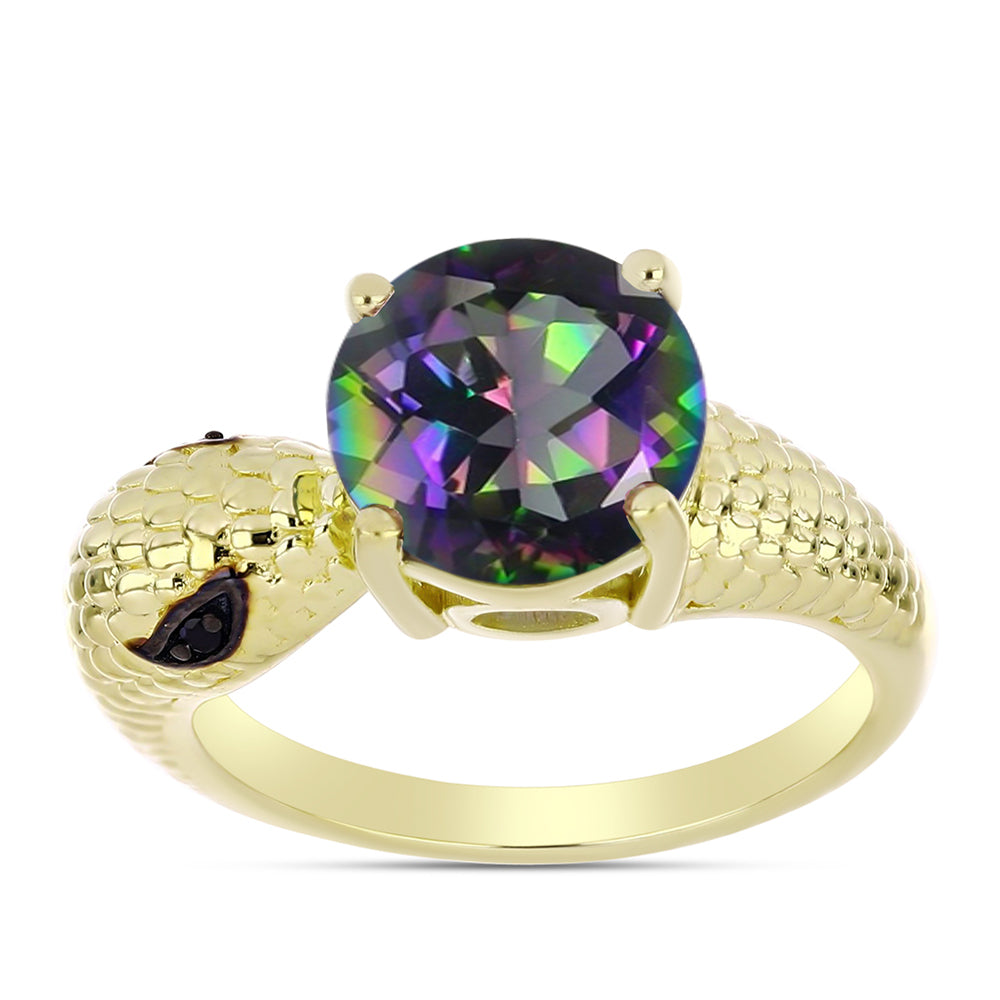 Inel din Argint 925 Placat cu Aur ( 4.13 grame ) cu Cuarț Hematit Verde Mistic și Spinel Negru 3.52 Carate 1 