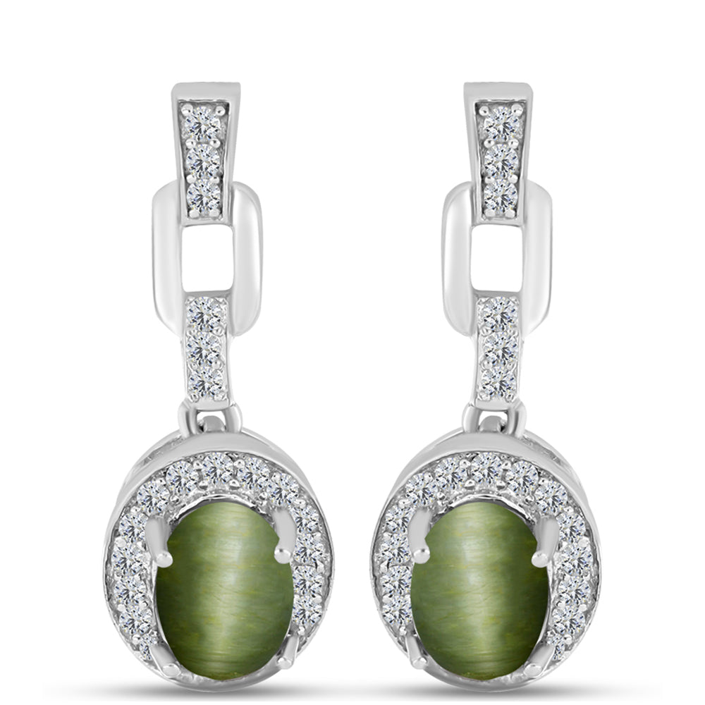 Cercei din Argint 925 ( 3.98 grame ) cu Ochi de Pisică Antananarivo și Topaz Alb 2.27 Carate 1 